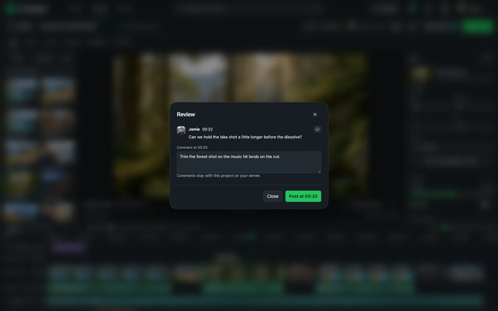 Review comments pinned to a moment in the film