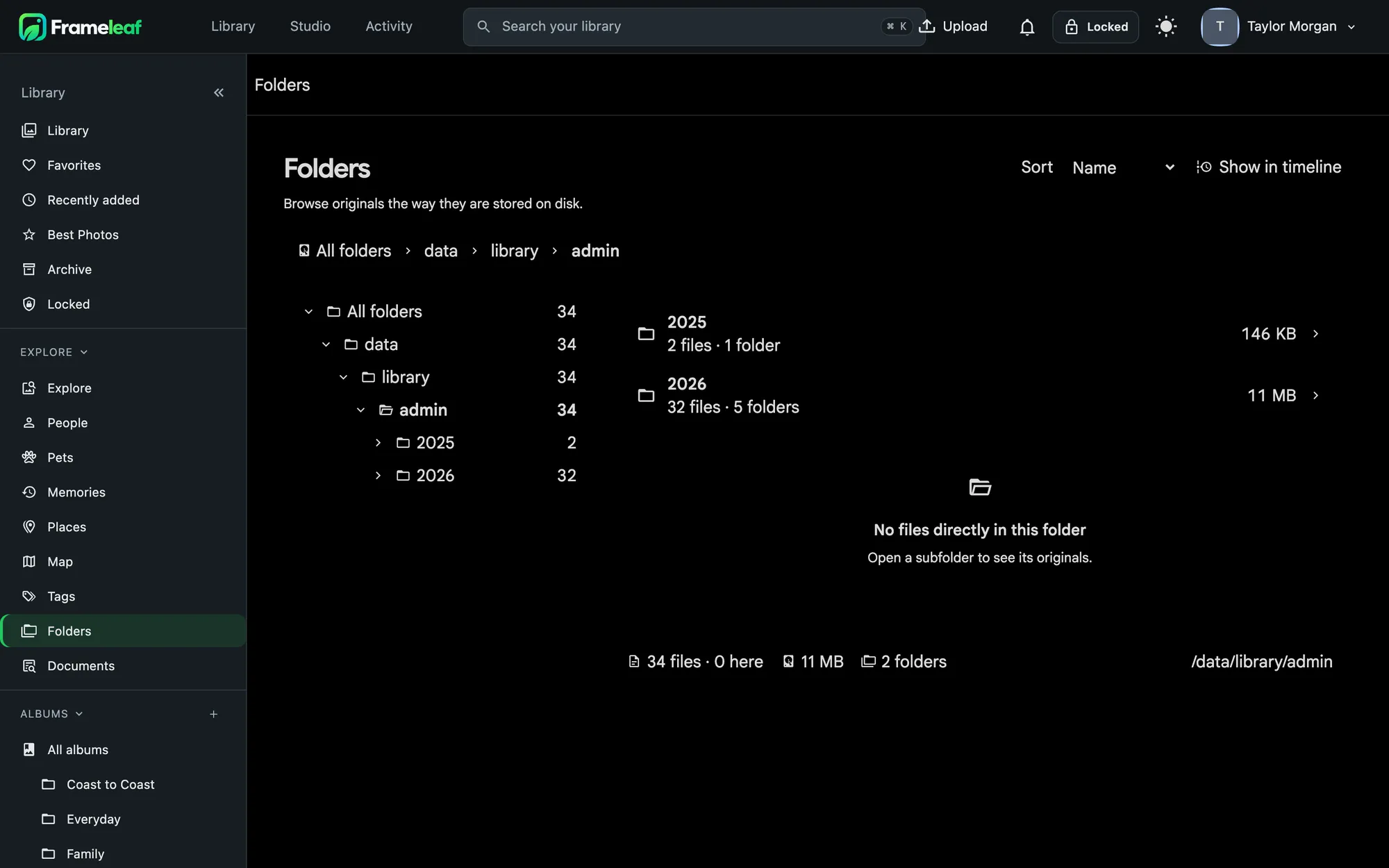 Folder view of originals on disk